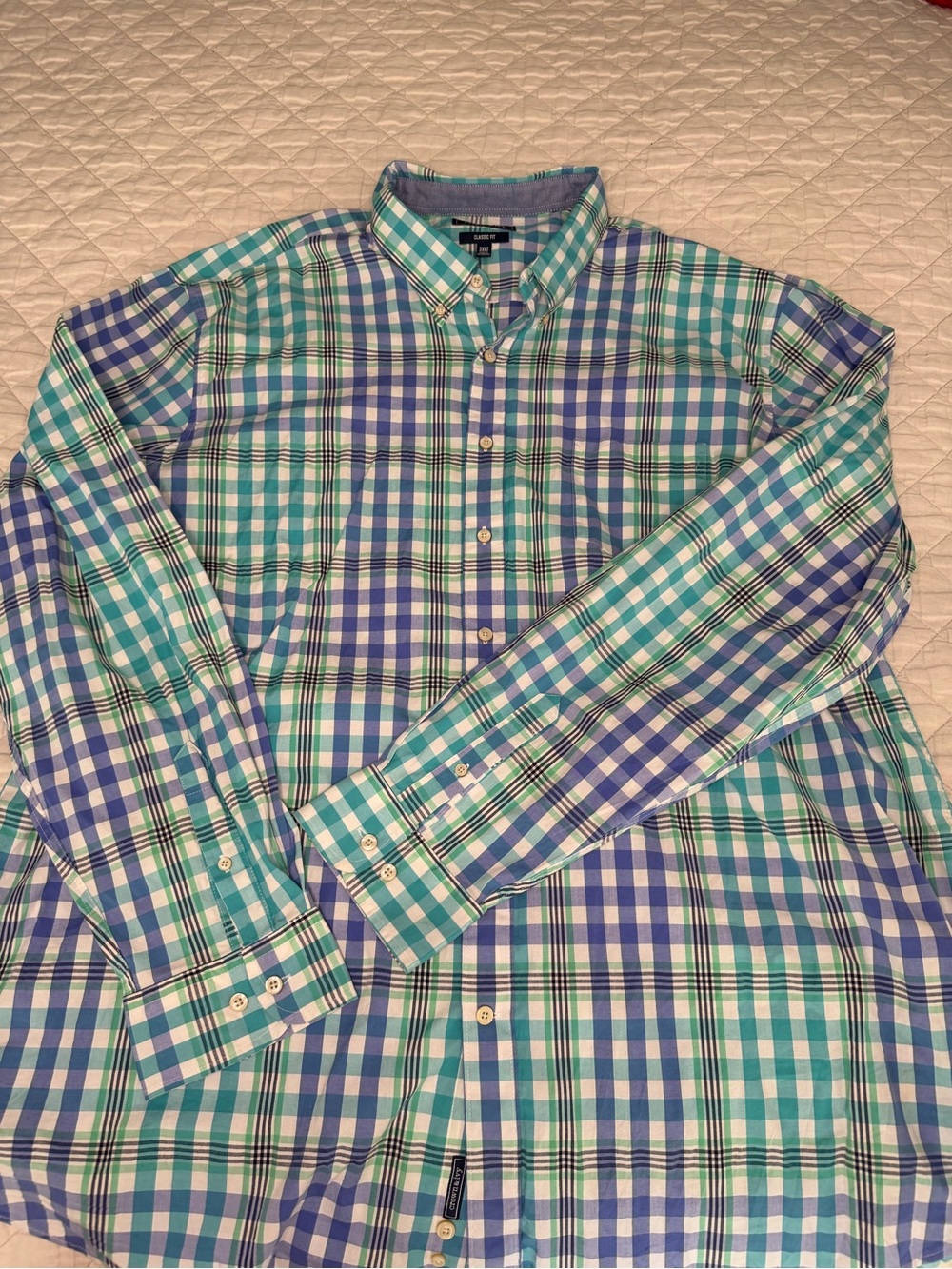 crown & ivy Teal and Blue Plaid Button-Down Shirt - Picture 1 of 2